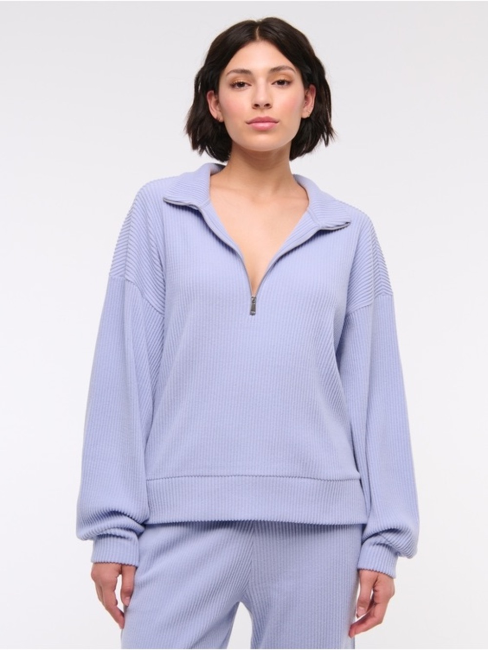 Abercrombie & Fitch Periwinkle Ribbed Half-Zip Pullover